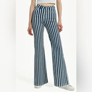 Full Size Striped High-Rise Flare Jeans